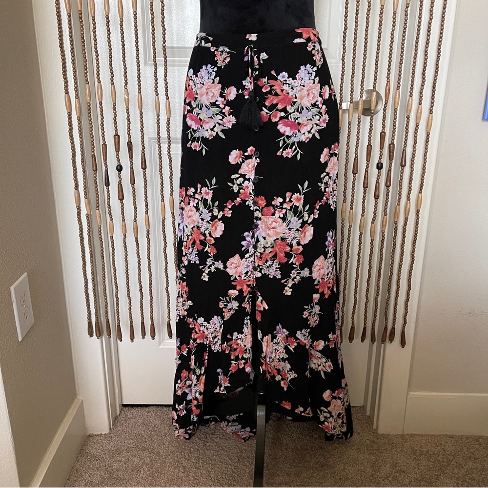 Xhilaration Hi-Lo Floral Maxi Skirt Womens Size L Boho Gypsy